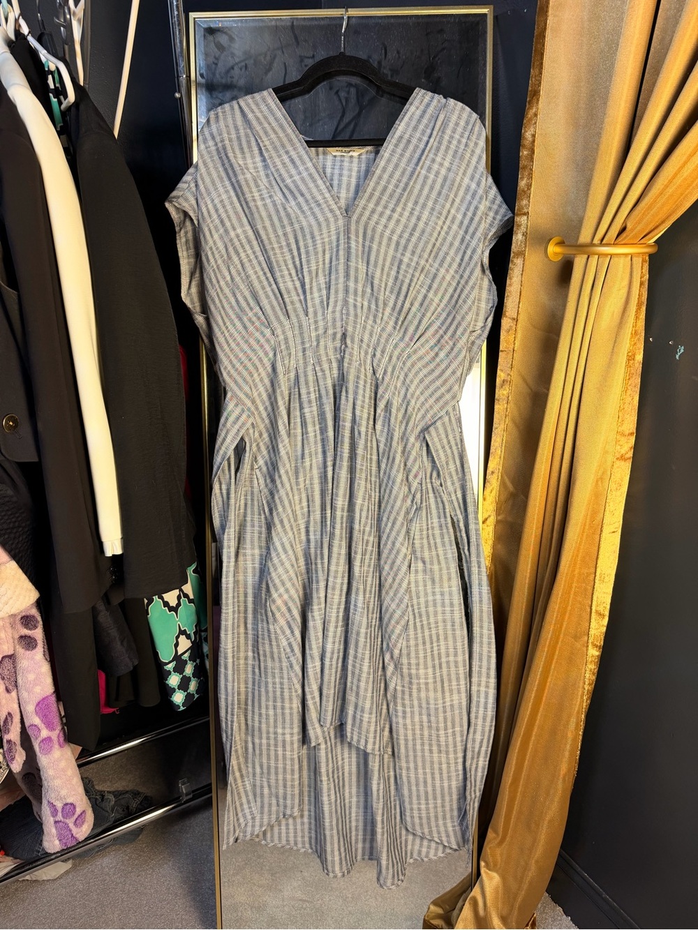 Max Studio Light Blue Striped V-Neck High Low Midi Dress